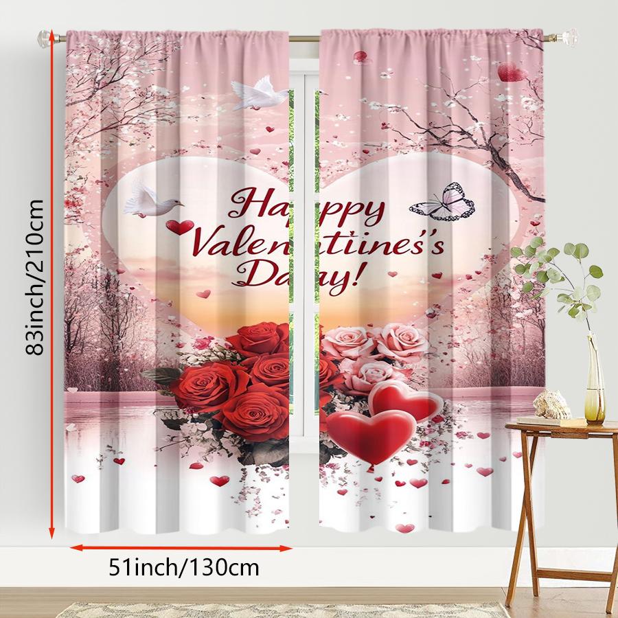 2PCS Pink Spring Scenery Love Curtains   Gentle and Romantic Style   Bedroom and Living Room   Drawbar Pocket Decorative Curtains