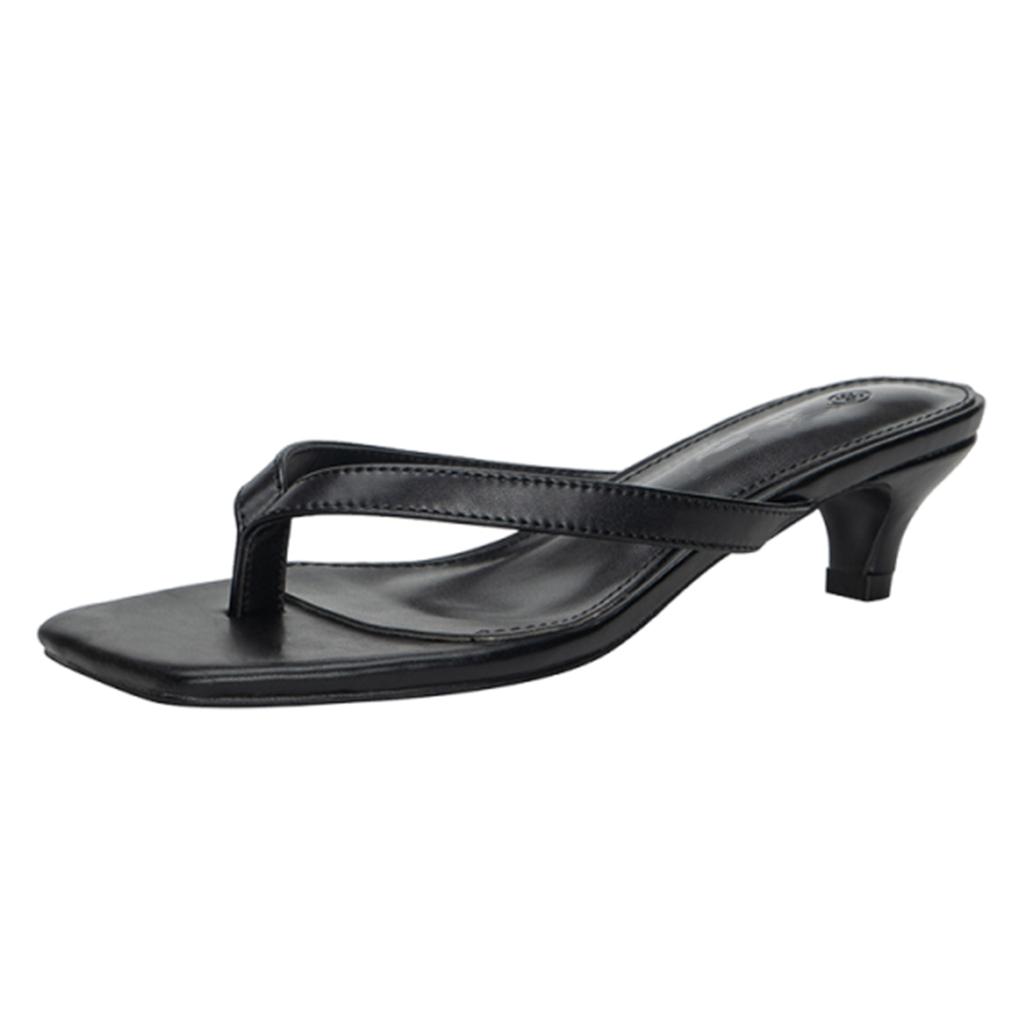 Women's Heels Flip Flops Square Toe Low Heels Comfortable Summer Sandals for Casual