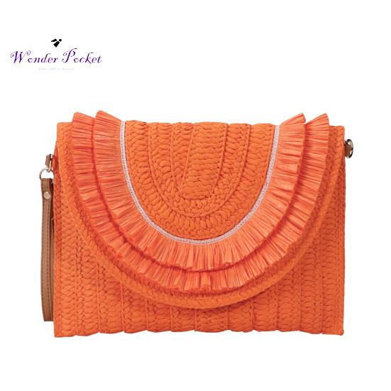 

Пляжная сумка ручной работы, большая вместительная соломенная сумка через плечо с бахромой на магнитной застежке, тканый конверт оранжевый