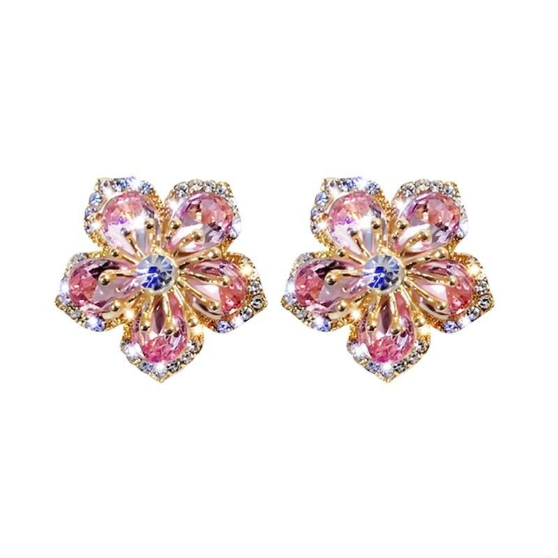 Rose Flower Zircon Earcuffs With Silver Needle For Fashionable Jewelry Enthusiasts