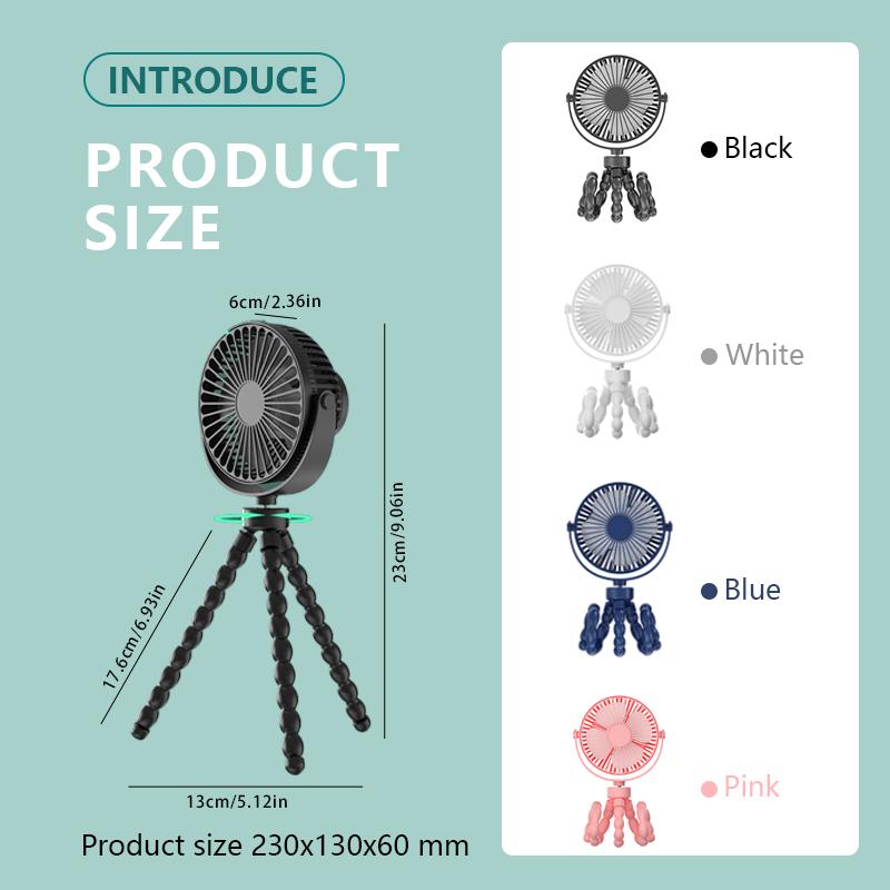 Fan for Cart Stroller Fans Multi Functional Student Baby USB 3 Speeds Rechargeable Lithium Battery Octopus Mini Fan