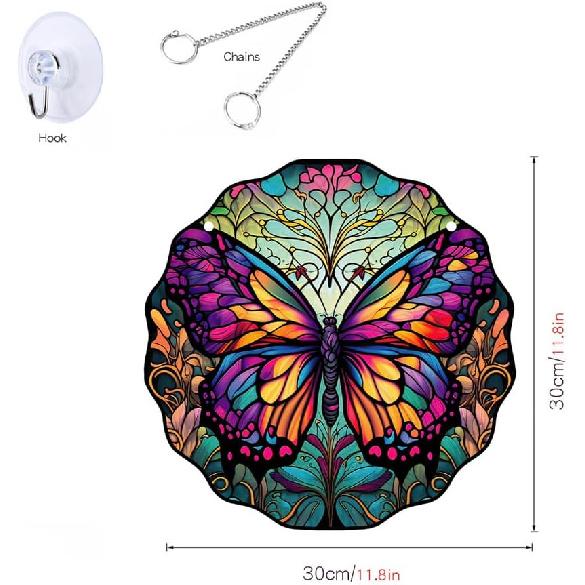 HOTIYOK Colourful Butterfly Stained Acrylic Window Hangings Cute Ornaments Wall Art Decor for Home Coffee Bar, Birthday Party Decorations