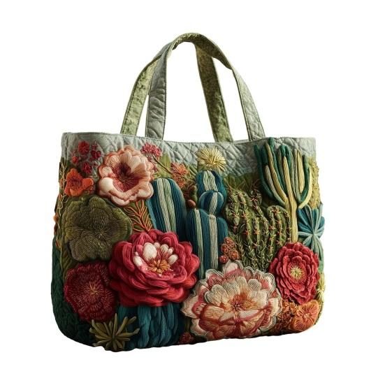 Quilted Tote Bag Women Vintage Shoulder Bag Flowers Animals Handbag Floral Purse for Commuting Party Daily Errands