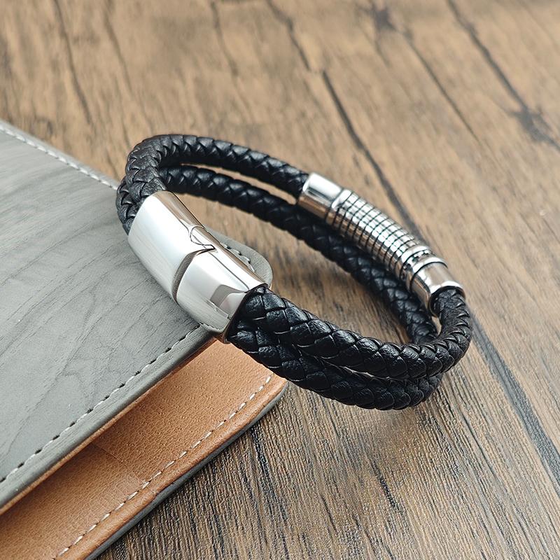 Stainless Steel Cross Men's Leather Bracelet Black Bracelet Jewelry Birthday Gift Bangles Handmade Jewelry Accessories Wholesale