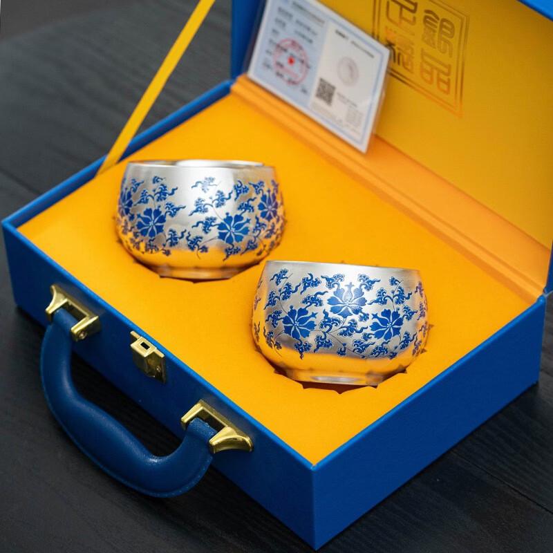 Mantinghua Gilded Silver Blue & White Porcelain Tea Ware