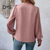 Holiday Casual Chic Shirt Women's Elegant V Neck Lantern Sleeve Soft Stylish Commuter Party Solid Color Top