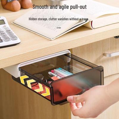 Under-Desk Transparent Adhesive Drawer: Large Hidden Storage Box for Office Desks