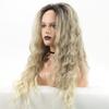 Long Curly Blonde Wigs for Women Synthetic Ombre Wig with Bangs Costume Wig for Girls Sexy Blond Wigs with Black Roots