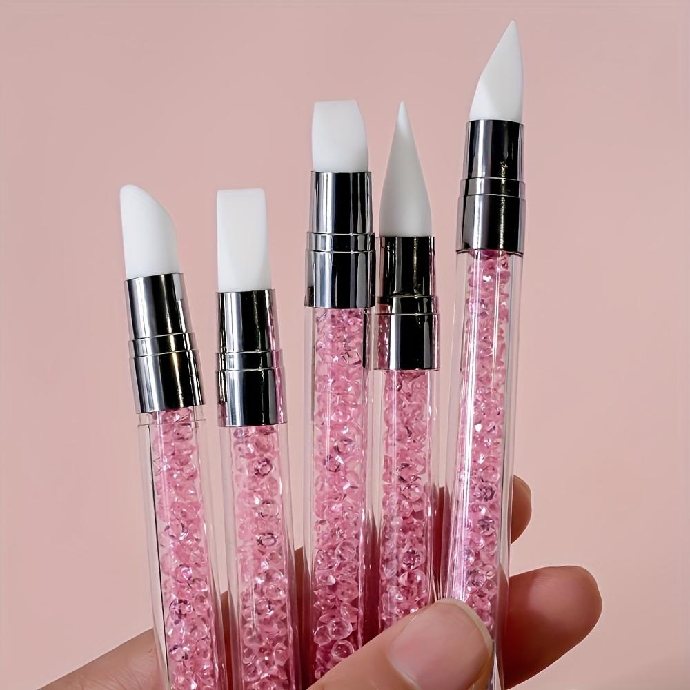 5 Stück Doppelkopf Strass Nail Art Silikon Modellierstifte für 3D Blumenschnitzen, DIY Nagelstempel Pinsel für Nail Art Kreationen