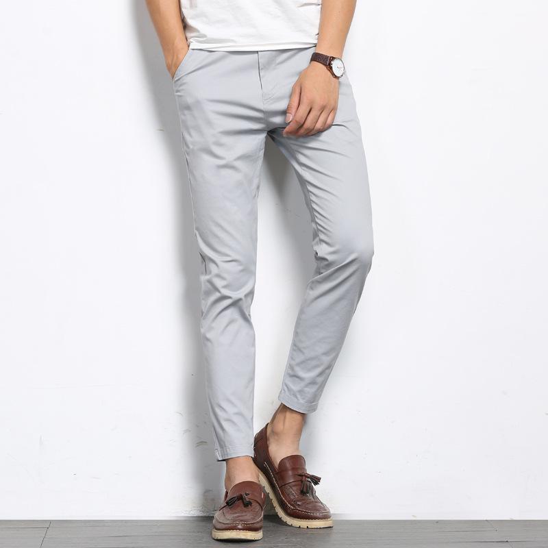 2022 Summer Men's Black Slim-Fit Nine-Point Casual Pants - Youth Solid Color Korean Style