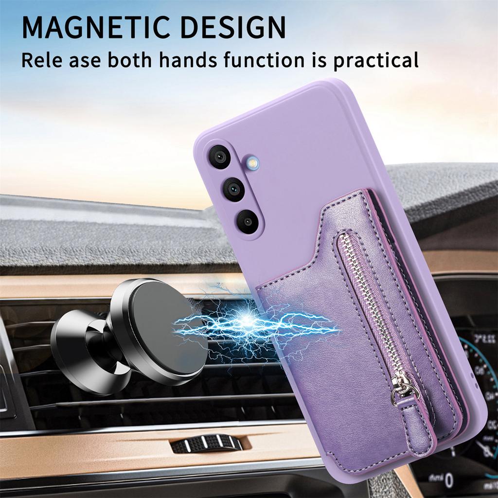 Cartera de Cuero con Cremallera, Ranuras para Tarjetas y Soporte para Teléfono Anti-caída para Samsung Galaxy S24 Ultra S23 FE S22 Plus A15 A25 A35 A55