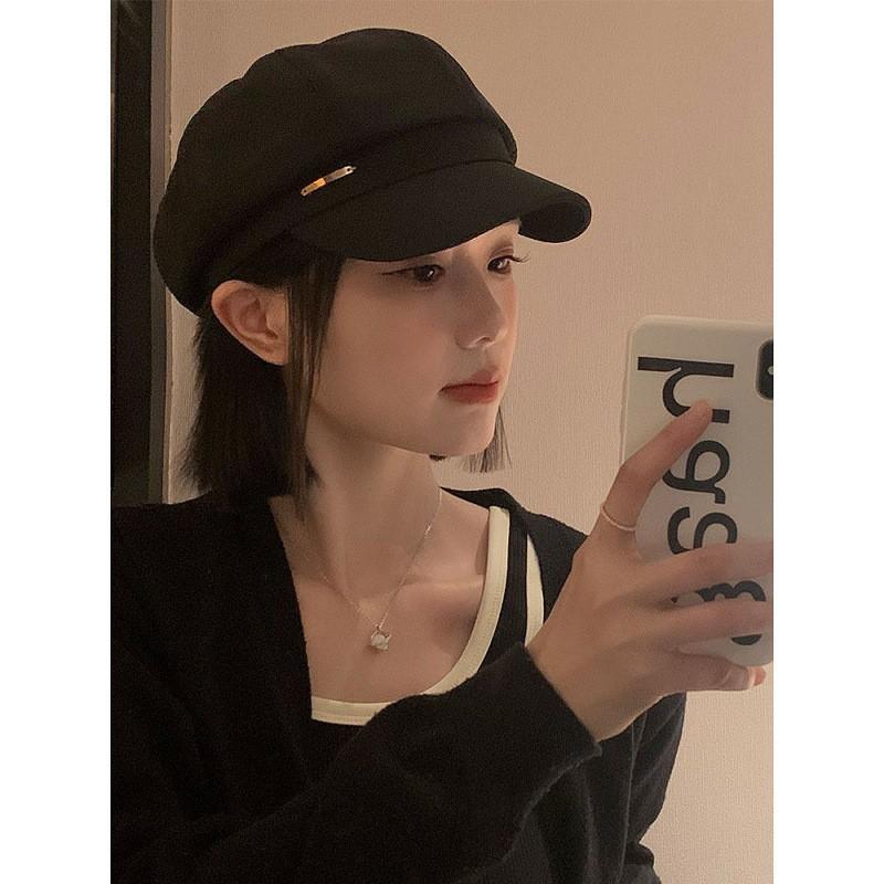 Black Beret Hat Women Fall Winter 2026 Oversized Newsboy Cap Wide Headband Slimming Octagonal Artist