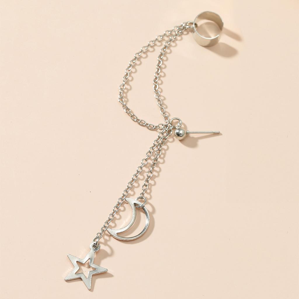 Korean temperament simple tassel star stud earrings ins personalized moon long chain earrings 2025 popular jewelry