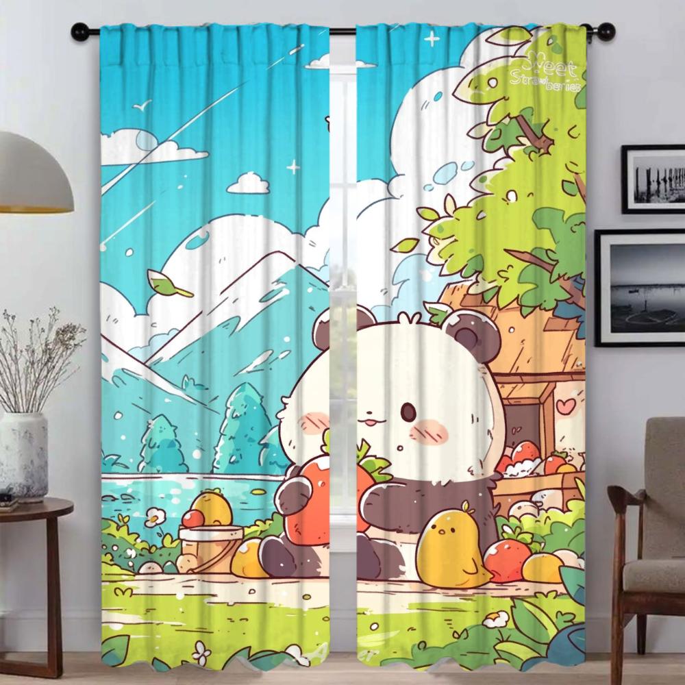 Cartoon Strawberry Garden Curtains Child Room Window Curtain for Room 2 Panel Halloween Decoration Tulle for Bedroom Shades Home