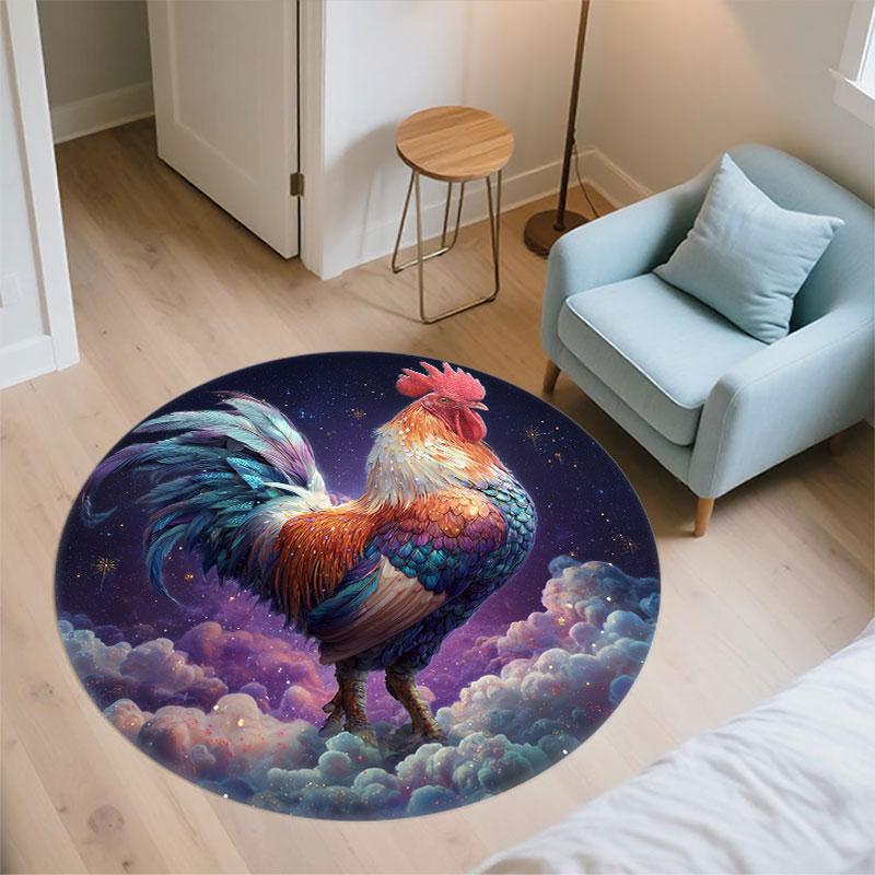 Rooster Pattern Round rug,Carpet Rug for Living Room Bedroom Playroom ,Non-slip Floor Mat,Holiday Gifts and Birthday Gifts.