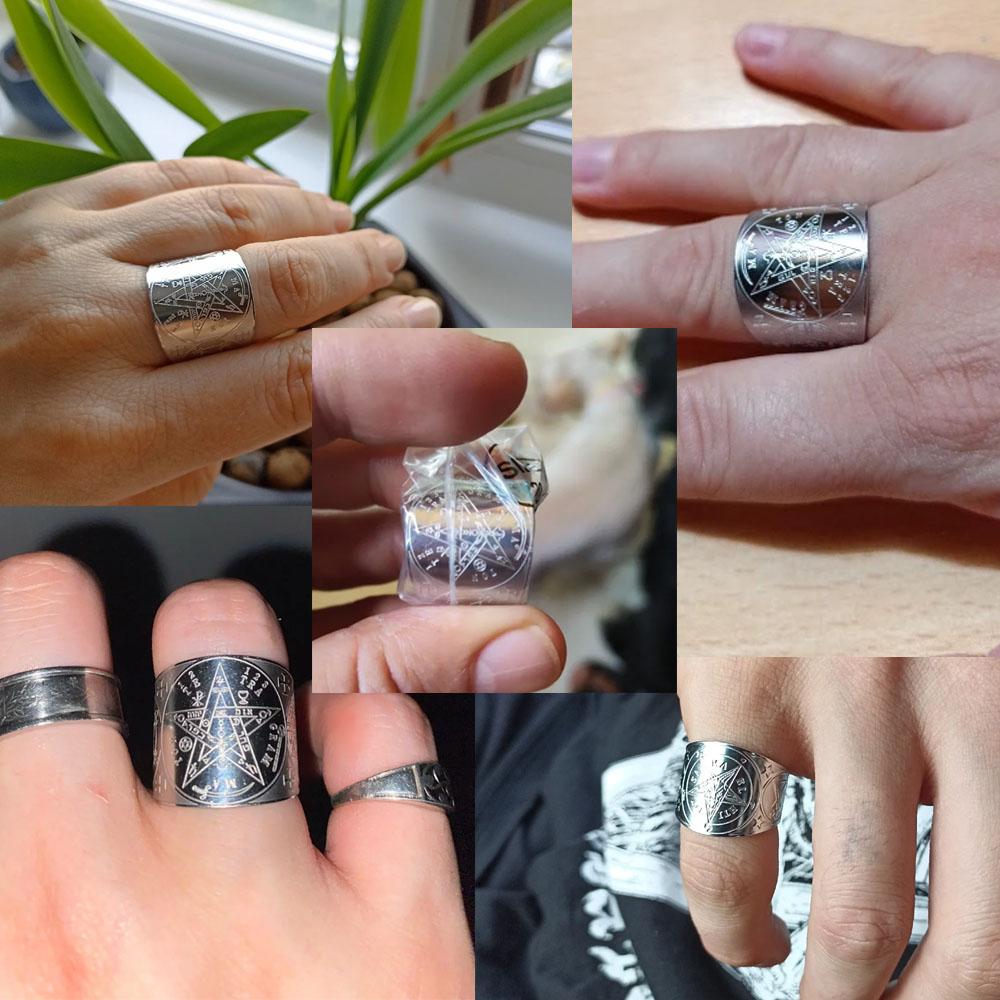COOLTIME Pentagram Men Ring Stainless Steel Tetragrammaton Amulet Solomon Wiccan Jewelry for Protection