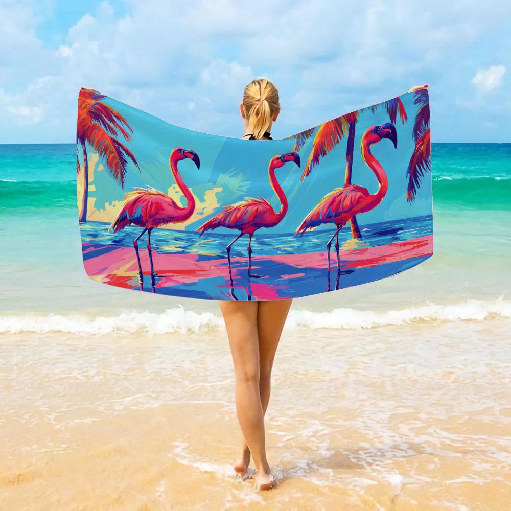 1 Serviette de Plage Microfibre à Séchage Rapide avec Motif Flamant Rose Vif et Arbre de Palmier - Douce et Légère pour la Plage, le Camping 80X130cm