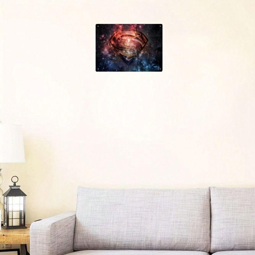 Vintage Metal Poster Superman Engraved Wall Decor Waterproof Art for Home Office