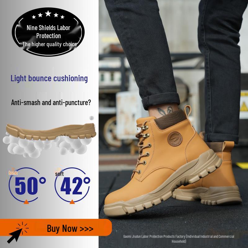 All-Season High-Top Microfiber Leather Work Boots: Anti-Smash, Anti-Puncture, Wear-Resistant, Comfortable for Long Standing