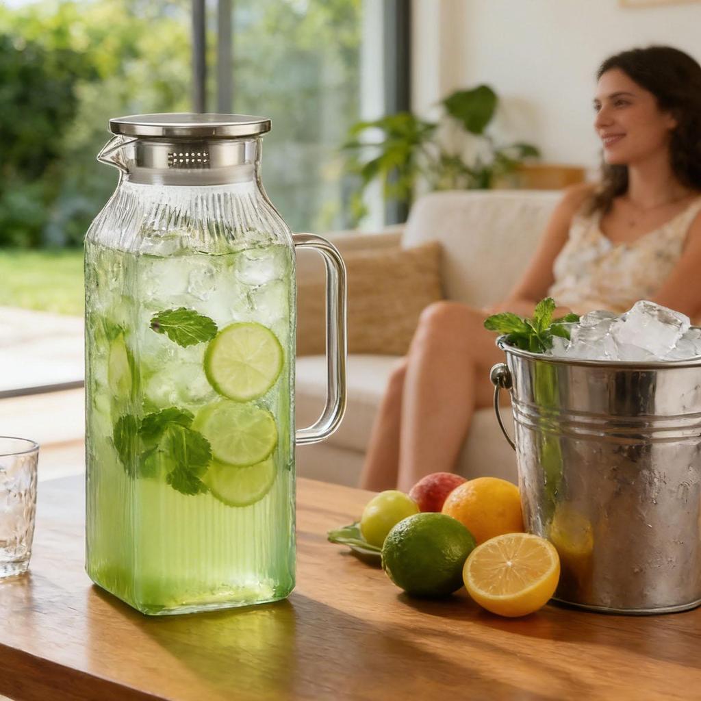 Pitcher With Lid 2000ml Clear Heat Resistant Large Thickened Carafe With Lid Water Carafe Container For Beverage Liquids
