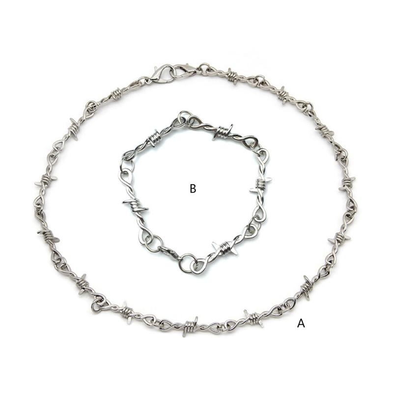 Punk Thorns Necklace Gothic Barbed Wire Chain Necklace for Men Women Adjustable Hip Hop Bramble Chokers Necklace Jewelry