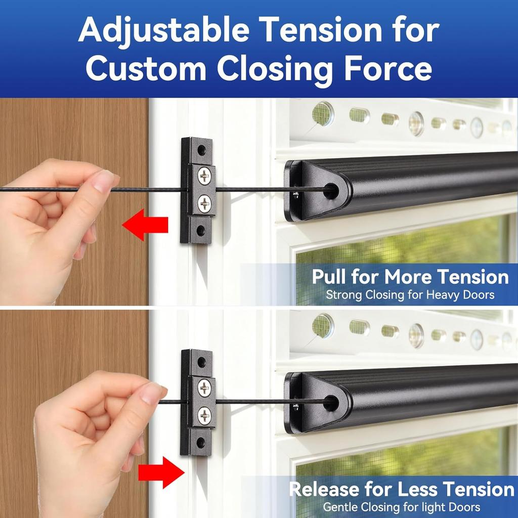 RV Screen Door Closer With Adjustable Tension, Aluminum RV Door Closer Kit, Built-In Spring Automatic Closing Device, Works With Most Camper Travel