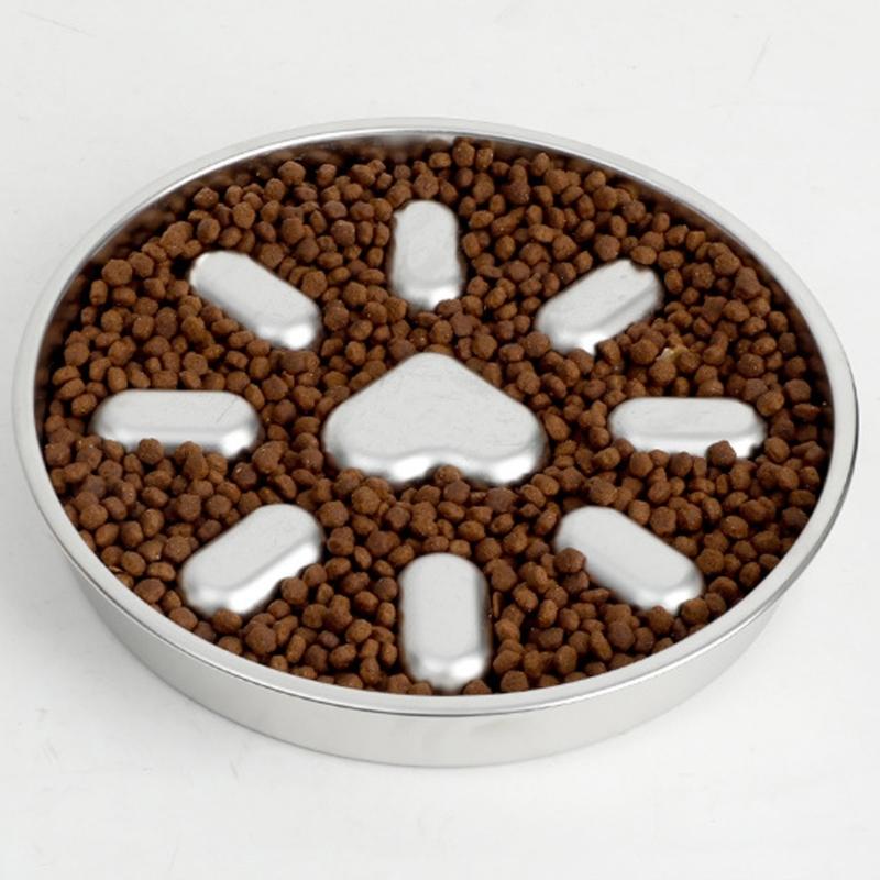 Thick 304 Stainless Steel Dogs Bowl With Antislip Base and Raised Pattern Slow Feeding Mazes Dish for Media Large Dogs