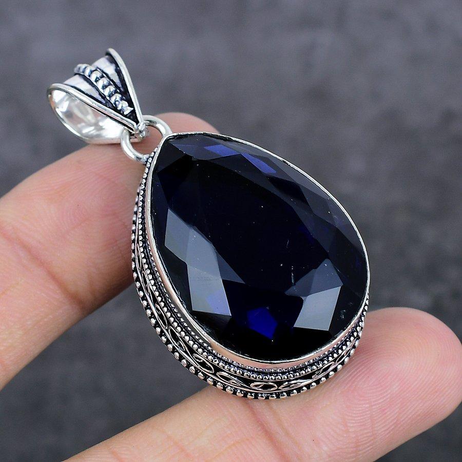 London Blue Topaz Ethnic 925 Sterling Silver Jewelry Pendant 2.05" Y9h77