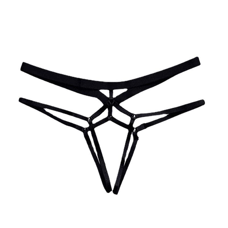 S-3XL Plus Size Women Bandage Hollow Out Thong Panties Lingerie T Back Transparent Lingerie Ladies Open Crotch Toy Panties Underwear Body Garter