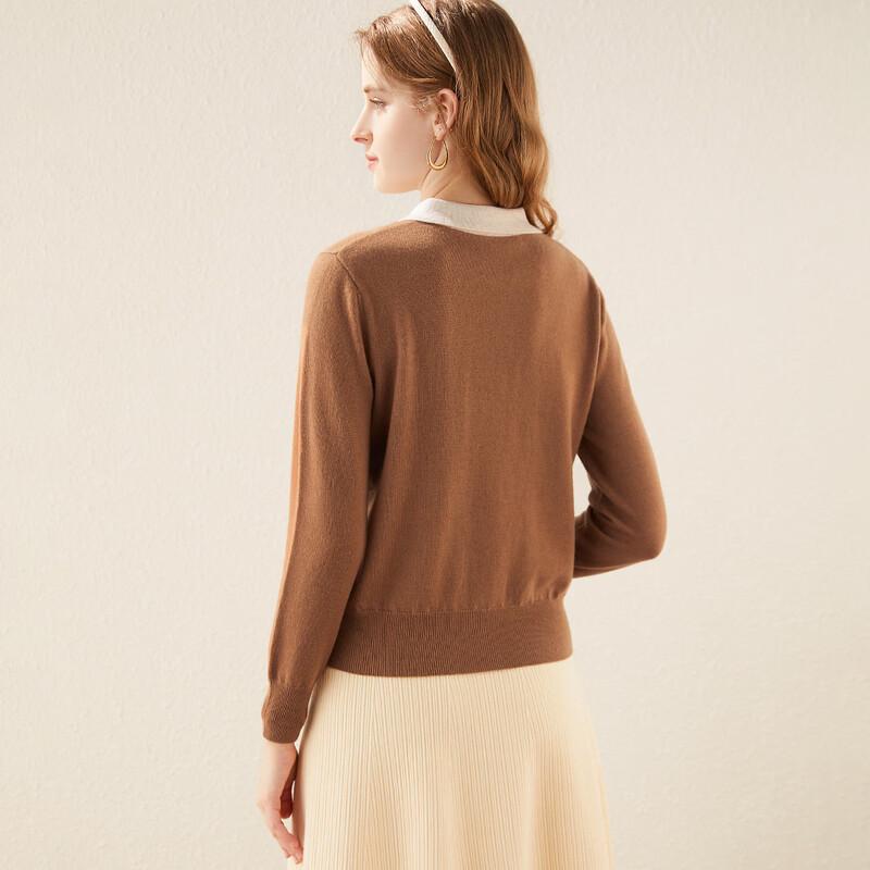 TUHUANG Women's Pure Wool Color-blocked Knit Sweater
