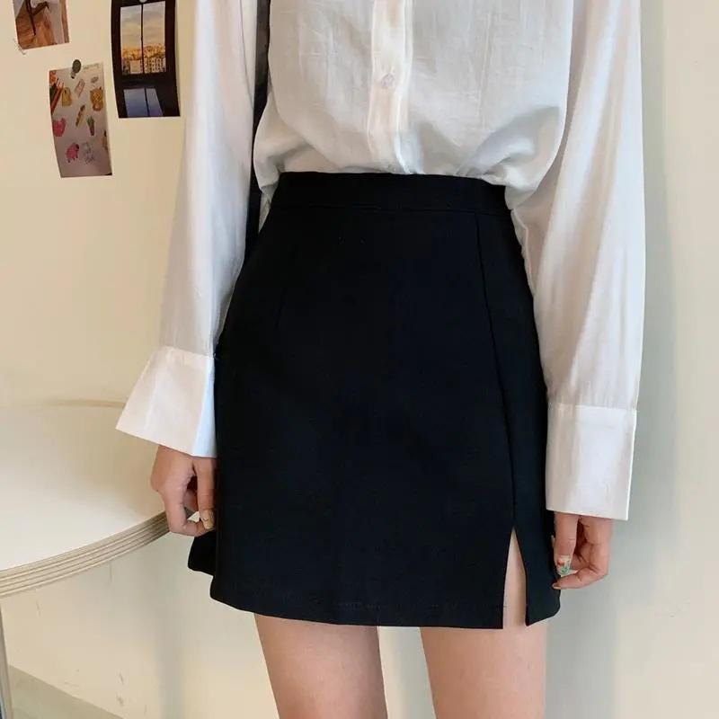 Women's Summer High-Waisted Business Clerk Skirt Anti-Exposure Slimming Academic Teacher Slit Casual All-match Versatile Bodycon Skirt