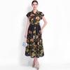 Elegant Floral Print Midi Shirt Dress for Women Summer Cap Sleeve Lapel Button Down Waist Belt A-Line Dress Holiday Outfits