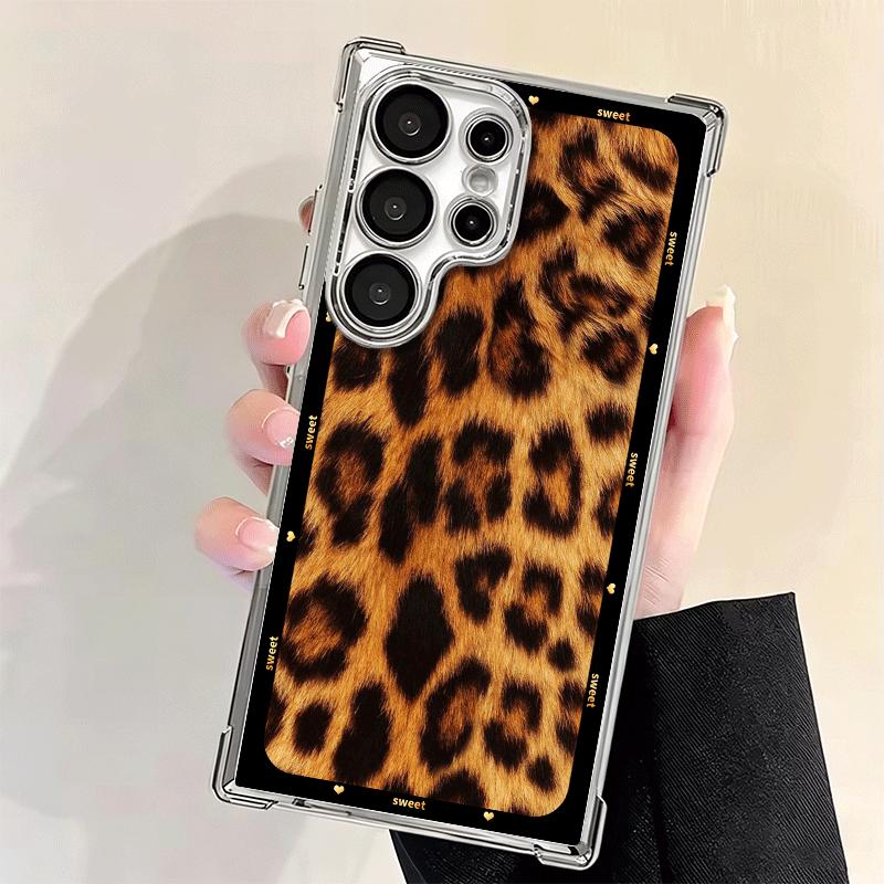 Fashion Sweet Leopard Print Plating Phone Case For Samsung Galaxy S24 S25 FE S26 Edge S23 Ultra S22 S21 Plus S20 Anti-Fall Airab