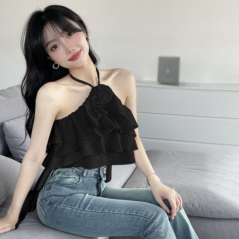 

Женский жилет-майка с бретелькой через шею, летний топ без рукавов с оборками One Size