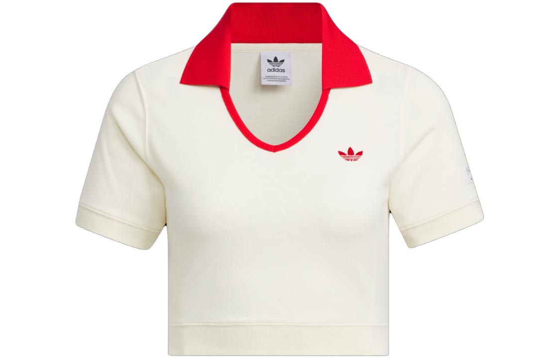 adidas originals X Notitle FW23 Contrast V-Neck Crop Polo Shirt  Off-White  IN1082 XXS