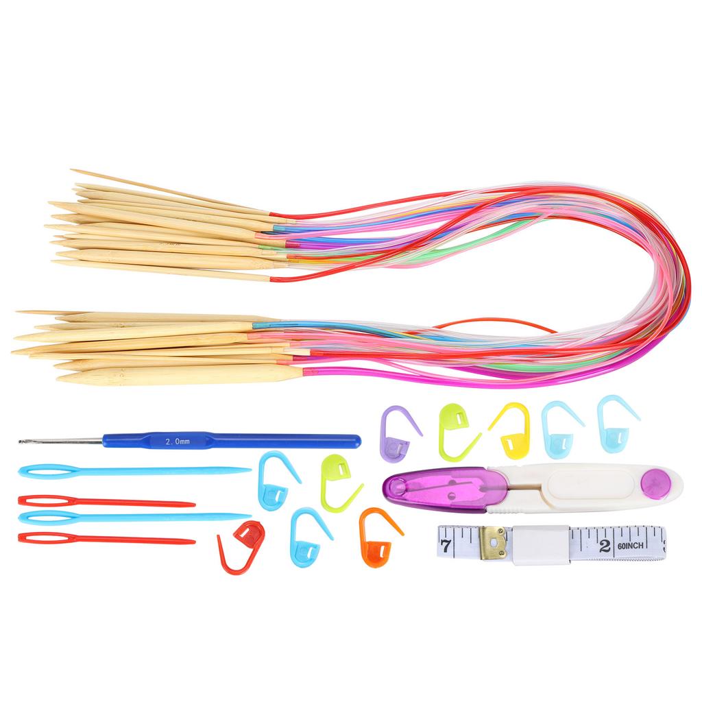 18Pcs Circular Needle DoublePointed Bamboo Color Tube Needlework Tool with Accessories Pack(80cm