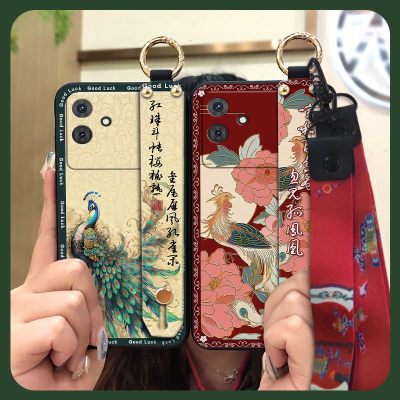 Kickstand Back Cover Phone Case For Cubot Note21 Lanyard Chinese Style Elderly Lady Fashion Phone Holder For Mom Durable