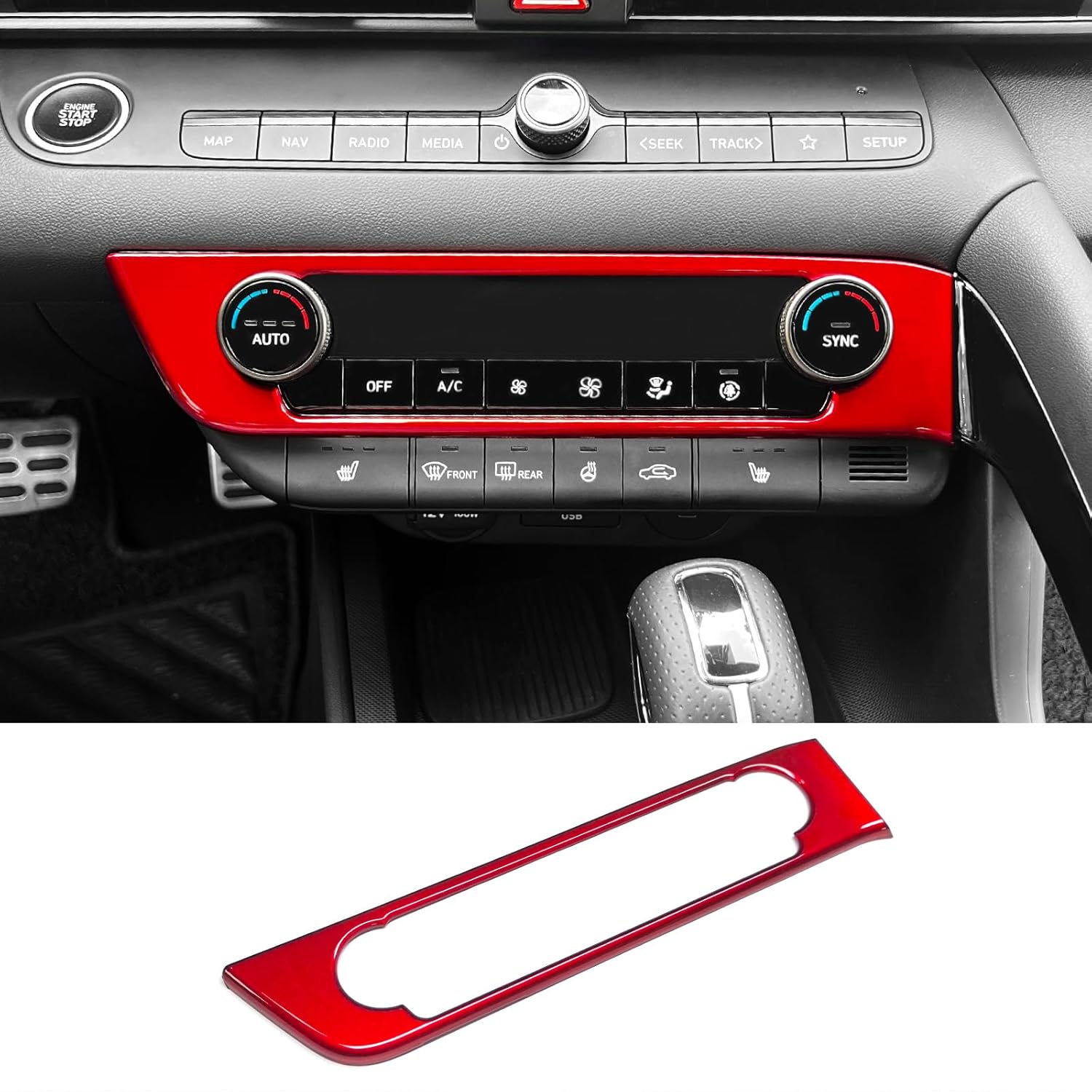 Carbon Fiber Style Center Console Air Conditioning Switch Button Panel Cover Trim Compatible with Hyundai Elantra N Elantra N Line CN7 2021-2025 Red Style