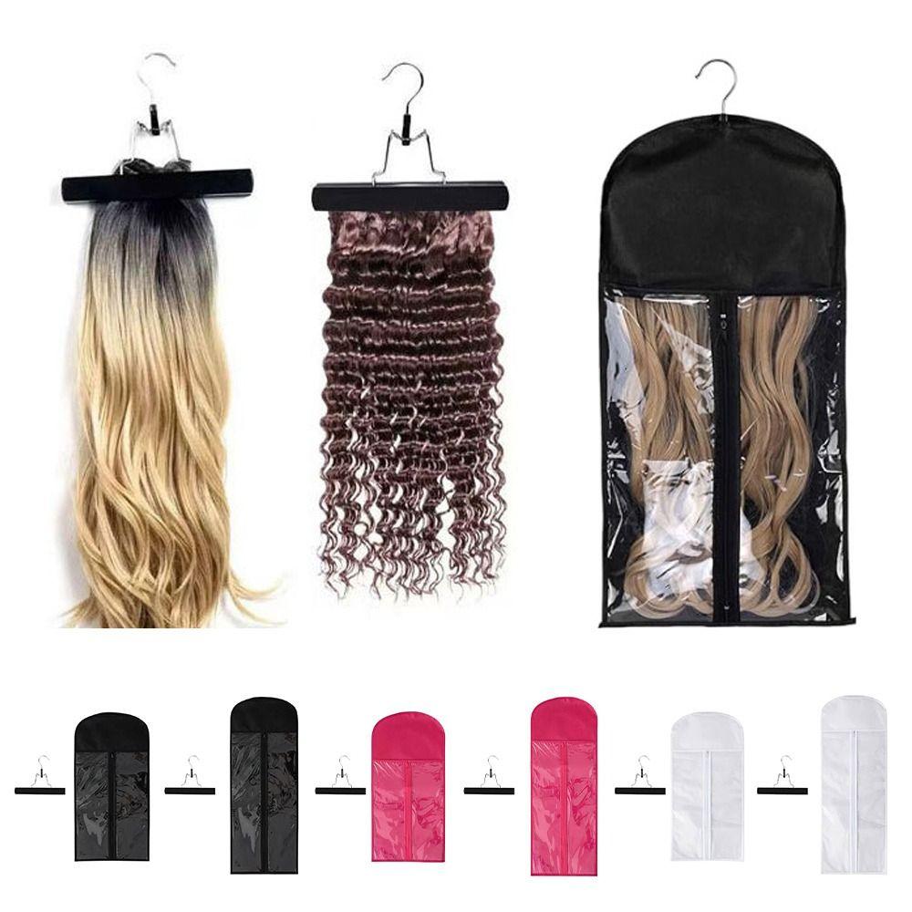 Com Cabide Bolsa de Armazenamento para Perucas à Prova d'Água e Poeira Cor Rosa Bolsa para Perucas Cabides de Madeira Personalizados Organizador de Armazenamento para Perucas