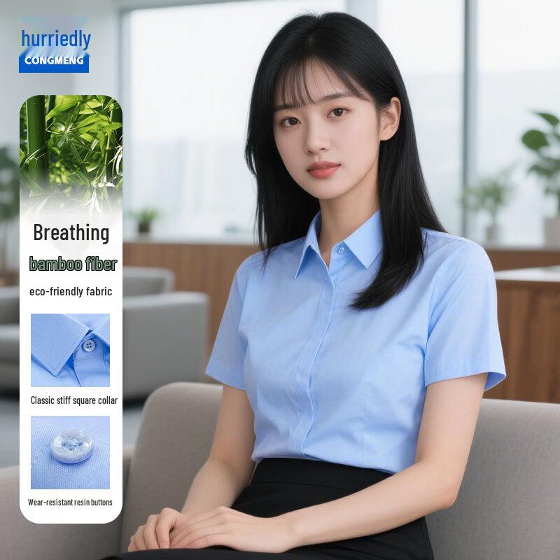 Cenmeng Women s Summer Short-Sleeve Bamboo Fiber Professional Shirt S