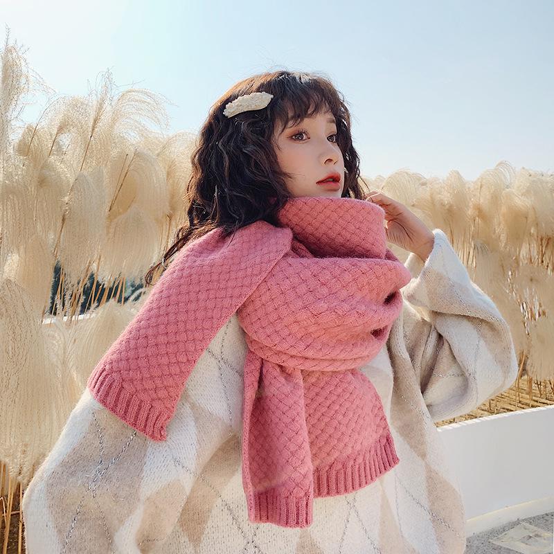 

Korean Argyle Wool Knit Scarf & Shawl - Women s Thickened Winter & Autumn Snood