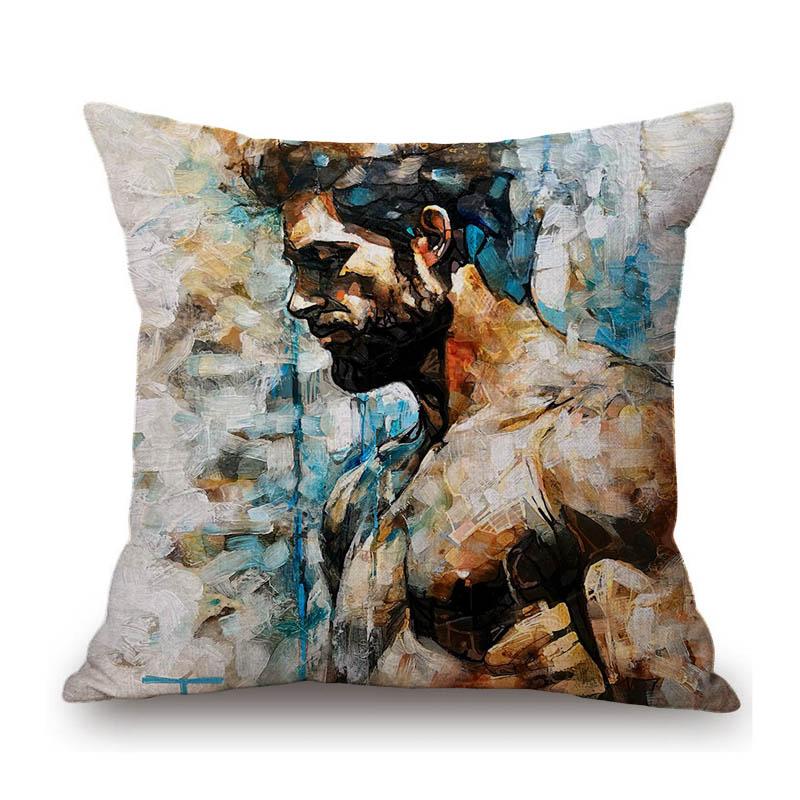 Handsome Sexy Muscle Hormone Body Man Hottest Guy Colored Oil Painting Decorative Sofa Throw Pillow Case Linen Cushion Cover