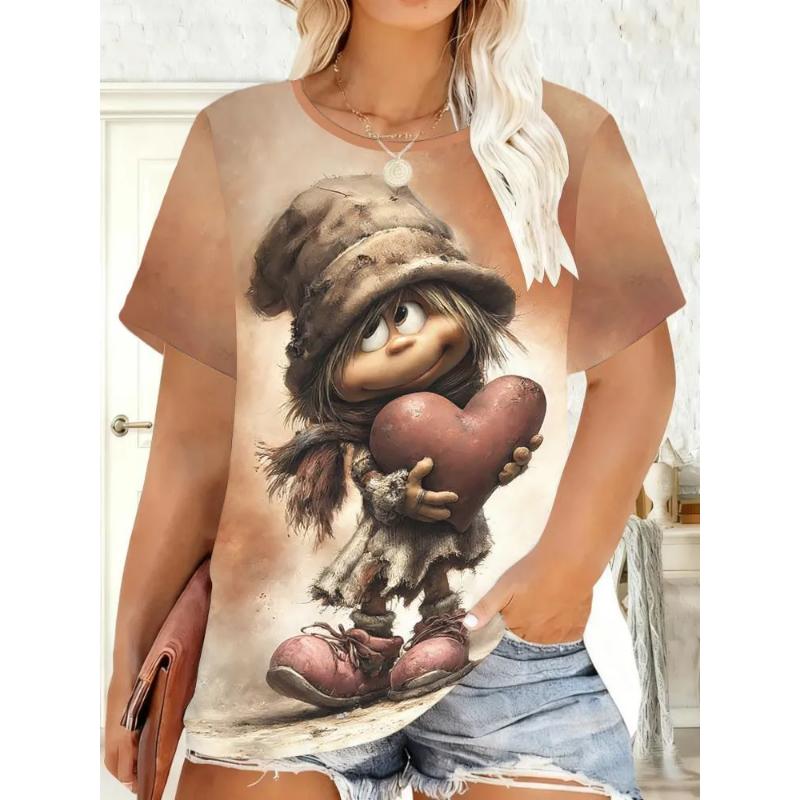 Fashion Women's Animal Short Sleeve 3D Animal Color Printing Crew Neck Short Sleeve Crew Neck T-Shirt
