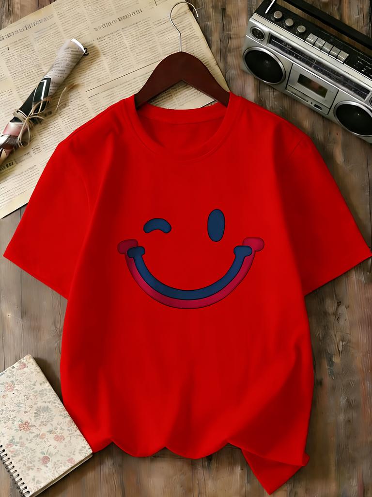 Winking Smiley Face Kids Tee Happy Graphic Print Boys Girls Family Matching Cotton Summer Short Sleeve Basic Children Tshirt