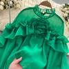 Ruffle Chiffon Blouse Summer Women Lantern Sleeve Fashion Slim Loose Vacation Ladies Y2K Casual Chic Tops