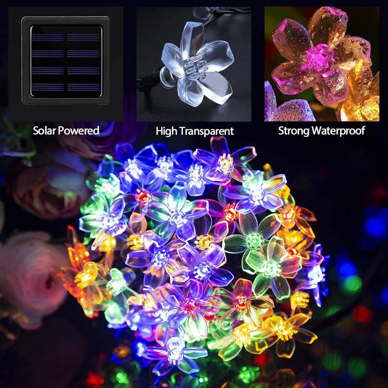 LED Solar String Lights Cherry Blossom Garland Lights Outdoor Solar Garden Patio Decor Lights Christmas Wedding Party Decoration