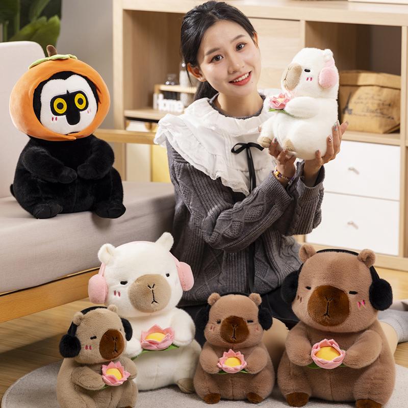 Cute Plush Toy Stuffed Soft Animals Peace & Love Capybara Doll Fluffy White-face Monkey Toy Kids Toys Birthdat Gifts