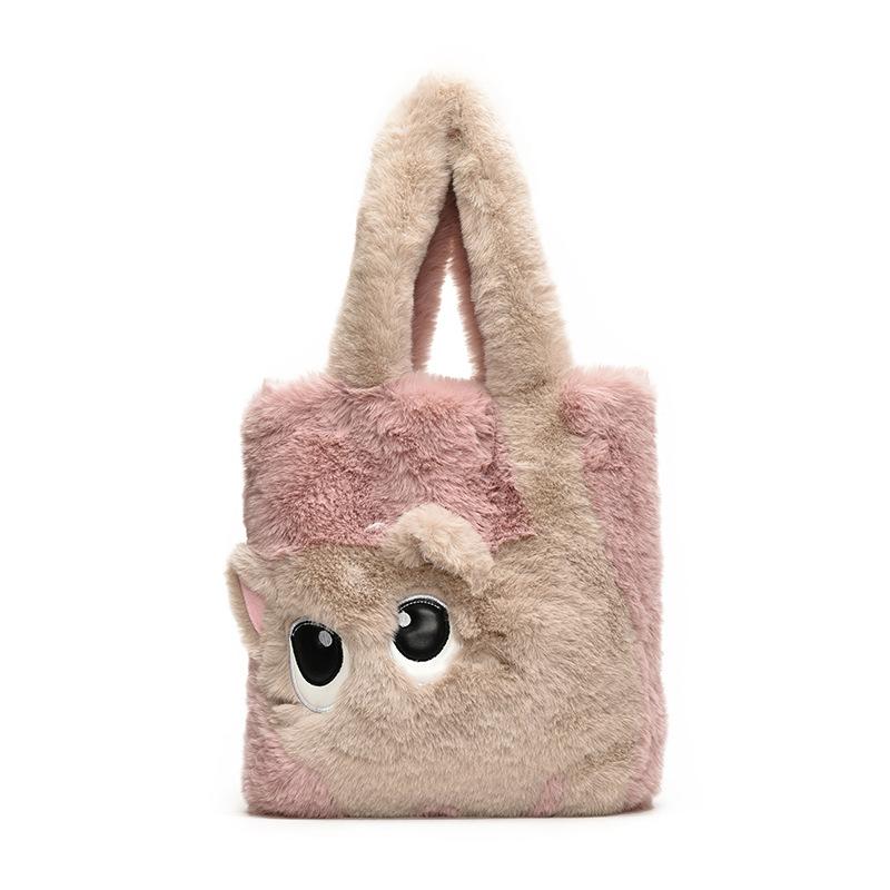 Creative Cartoon Cat Women's Plush Bag Embroidery Large Capacity Tote Bag Simple Fashion Soft Shoulder Bag for Autumn Winter