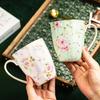 European Bone China Coffee Mug 400ml Ceramic Couple Water Cup Exquisite Flower Afternoon Tea Flower Tea Cup Home Breakfast Mug