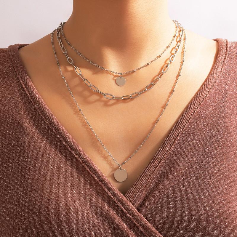 

Fashion temperament personality thick chain accessories women, multi-layer sweater chain disc sequin necklace золотий
